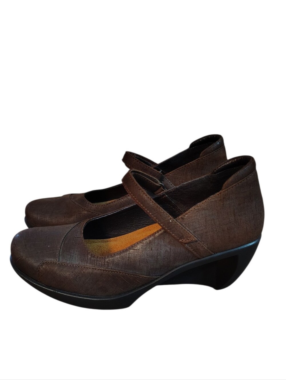 Naot Mary Jane Wedge Leather Brown Textured Shoes 38 Size 7